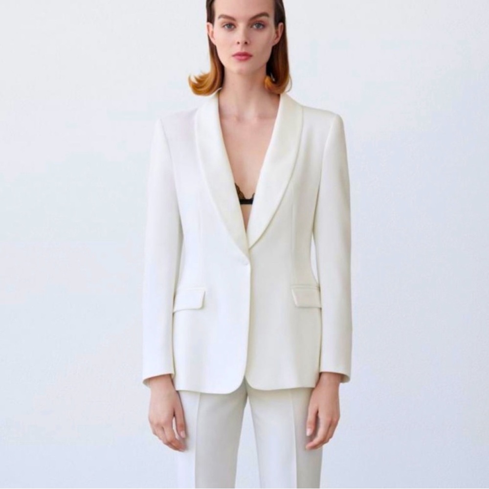 ZARA White Tuxedo Suit (Blazer + Trousers)